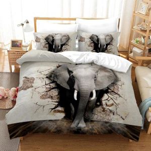 Housse de Couette 220x240cm Éléphant Mural Parure de Lit avec la Fermeture Éclair en Microfibre Contenir 2 Taies dOreillers