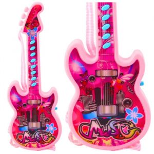 Guitare &eacute;lectrique jouet enfant rose 29 cm &mdash; m&eacute;lodies & solf&egrave;ge sangle amovible