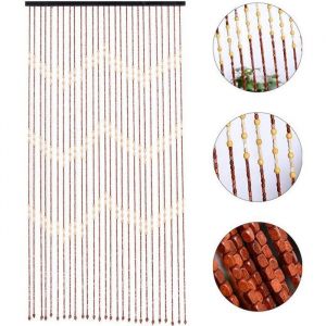 Rideau de porte en bois et bambou vague - 27 Fils - Fait &agrave; la main - 90 x 175cm - D&eacute;co de chambre de style r&eacute;tro RIDEAU DE PORTE