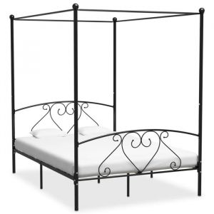 Lit classique double - Cadre de lit - sans matelas - avec baldaquin noir 140x200 cm m&eacute;tal DECO JA1276937