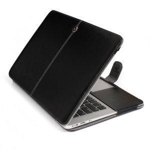 Étui Housse MacBook Air 13 Pouce Coque 2020 Modèle A2179 Luxe Rétro Antichoc PU Cuir -Noir