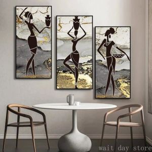 Peinture sur toile de femme noire africaine affiche dart ethnique pour salon décoration murale 40x80cmx3 sans cadre