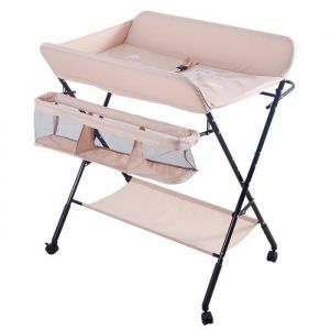 Table à langer bébé pliant superpromo avec rangements - Table de soins bébé - Rose clair - 80 x 66 x 98 cm