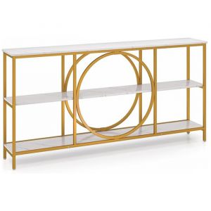 GIANTEX Table Console Industrielle &agrave; 3 Niveaux Table d&rsquo;Entr&eacute;e Etroite avec Cadre en M&eacute;tal pour Salon Couloir 180x30x90cm Marron