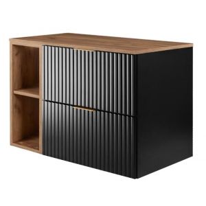 RODAN Meuble pour Vasque à Poser 80 cm - avec plan de travail et étagère - FLOW façade rainurée - noir - 80 x 57 x 46 cm
