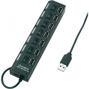 Hub USB - Conrad - 7 ports - commutation s&eacute;par&eacute;e - LED - noir