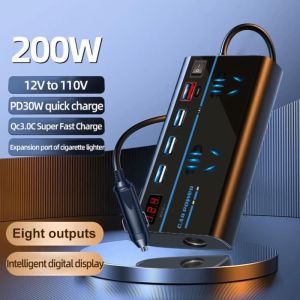 Convertisseur Auto - MIOLOE - Convertisseur Onduleur 200W 12v-24v à 110V-220V Chargeur - 8 ports de sortie