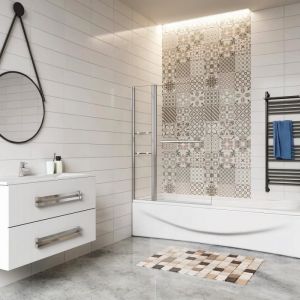 AICA pare-baignoire 100cm pivotant 180&deg; &eacute;cran de douche avec les &eacute;tag&egrave;res en verre clair tremp&eacute; Hauteur de 140cm