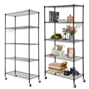Étagère cuisine à 5 niveaux en acier- Étagère de Rangement 76x35x152 cm Étagère Rangement avec roues pour Salon/Cuisine /Garage