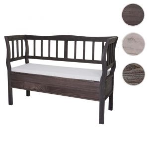 Banc coffre de rangement - T207 - Gris-brun shabby - 119cm - Bois massif de paulownia - Housse lavable