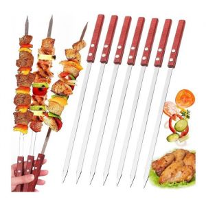 10 Brochettes pour Barbecue  Pique a Brochette en Acier Inoxydable Brochettes en Métal Plat Réutilisable (40CM)