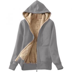Veste en laine universelle doublure en laine chaude femme sweat à capuche manteau zippé Gris - GÉNÉRIQUE