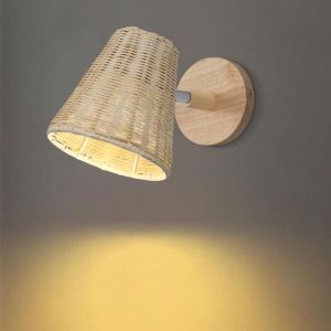 IDEGU R&eacute;tro Applique Murale en Bambou et BoisLampe Murale Int&eacute;rieur Style Boh&egrave;me E27 &Eacute;clairage Murale pour Chambre Couloir