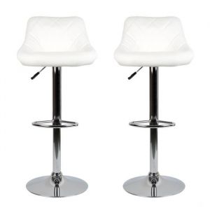 Lot de 2 Tabouret de Bar Blanc MISS - Réglables 59cm-79cm - Siège Bien Rembourré en Simili Cuir
