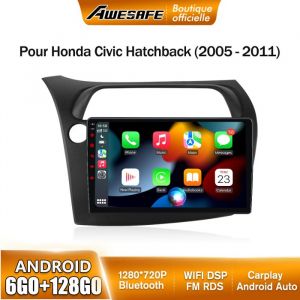 AWESAFE Autoradio 4G Android 13 6Go+128Go pour Honda Civic Hatchback (2005-2011) 9 Écran Tactile avec Carplay GPS BT Android Auto