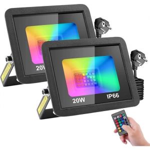 Projecteur LED RGB Exterieur 20WProjecteur LED Couleur avec Fonction M&eacute;moire & T&eacute;l&eacute;commandeSpot LED Ext&eacute;rieur de Jardin 16 A276