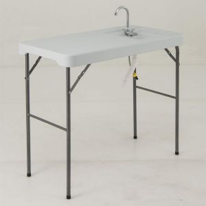 Table Pliante de Jardin 108 CM COSTWAY Table de Nettoyage Extérieur en HDPE avec Évier Robinet Pivotant à 360° Tuyau de Drainage