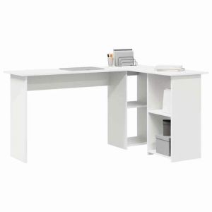 Bureau avec &eacute;tag&egrave;re/Bureau dordinateurBureau informatique - VENT-FLASH -Blanc 142x102x73cm Bois ding&eacute;nierie &26_4837393