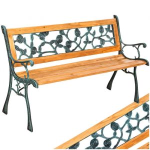 Banc dext&eacute;rieur - TECTAKE - Banc de jardin MARINA 2 places en bois naturel laqu&eacute; et fonte 124 x 52 x 74 cm - Marron
