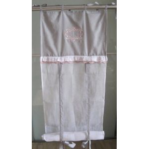 Voilages - FANNY & C&Eacute;LINE - Diane - Lot de 2 - 45x160cm - Broderie Dentelle - Gris
