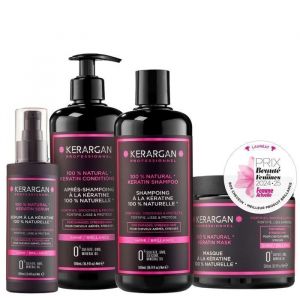 Ensemble r&eacute;parateur cheveux &agrave; la k&eacute;ratine - KERARGAN - Shampoing - Apr&egrave;s-shampoing - Masque - S&eacute;rum - Cheveux ab&icirc;m&eacute;s