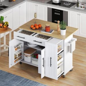 &Icirc;lot de cuisine avec plan de travail rabattable - Luonians - 120 x 40 (65) x 90 cm avec 2 tiroirs et 3 portes - Blanc