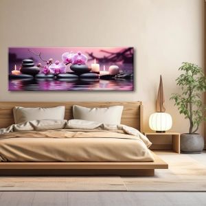 Impression sur toile Zen Spa Orchid&eacute;e Mural Image D&eacute;coration Murale Salon Bureau Spa Orient Pierres violet 120x40 cm Sans cadre