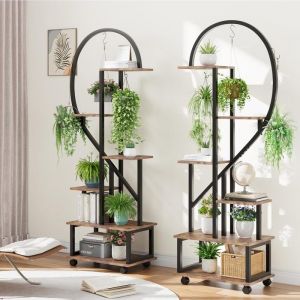 2 PCS Support pour Plantes &agrave; 6 Niveaux -SALUT- en M&eacute;tal - Forme Demi-lune - &Eacute;tag&egrave;re &agrave; Fleurs -D&eacute;coration Jardin110x28x172CM- MARRON