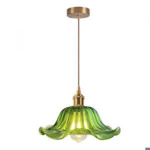 WOTTES 1 x Suspension avec abat-jour en verre en forme de Fleur style industriel vintage Lustre lampe Pour Cuisine (Vert)