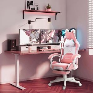 Chaise Gaming Ergonomique - Dowinx - Sweet Cat Edition - Cuir PU - Repose-Pieds - Rose