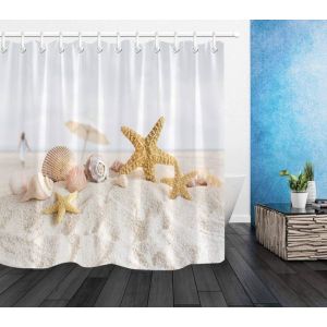 Rideaux de douche de plage tropicale 180 x 200 cm &eacute;toiles de mer et conques sur sable blanc rideaux de bain avec crochets extra