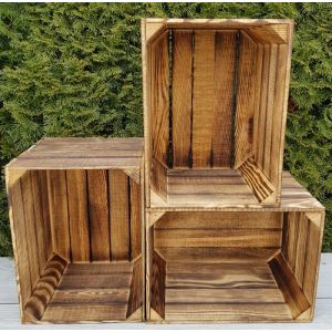 PYXIDAS Lot de 3 Caisses en bois pour le stockage lorganisation et la décoration intérieure effet brûlé