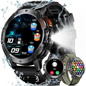 Montre Connectée Homme Sport: Étanche Ip68 Fitness Smartwatch Avec Torche Led Podometre - Appel Bluetooth Montres Compatible Androi