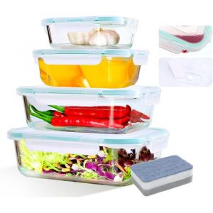 4 pi&egrave;ce Bo&icirc;tes alimentaires en verre (1x370ml/1 x640 ml/1x1040ml/1x1520 ml) r&eacute;cipient en verre avec couvercle