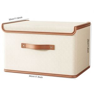 CLI - BOITE DE RANGEMENT - Grand panier tissu Oxford avec couvercle boîte rangement gril chambre 44x30x29 cm blanc riz
