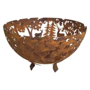 Bras&eacute;ro Demi Sph&egrave;re sur Pied Motifs Cerf For&ecirc;t - LHERITIER DU TEMPS - 58x58x37cm - Rouille