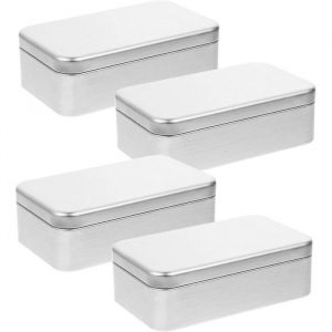 4 pi&egrave;ces Bo&icirc;te de bo&icirc;tes de conserve &agrave; charni&egrave;re vide rectangulaire en m&eacute;tal bo&icirc;te de rangement portable avec couvercle Argent