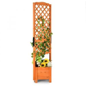 COSTWAY Jardini&egrave;re sur pied avec Treillis en Bois de Sapin 545x52x180CM Bac &agrave; Fleurs avec Trous de Drainage pour Plantes