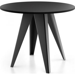 Table &agrave; manger extensible &ndash; Glory &ndash; Ronde &ndash; Noir &ndash; Pieds m&eacute;tal noir &ndash; Style industriel &ndash; 90-130 x 90 x 76 cm