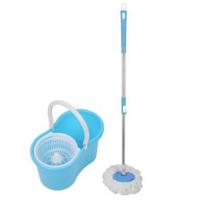 Balai &agrave; Franges et Seau Essoreur Bleu Seau Essoreur avec Balai Rotatif &agrave; 360&deg; Essorage Facile MANCHE A BALAI YALURUI