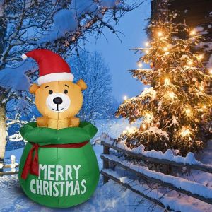 Décoration de Noël gonflable  Décorations de jardin  Gonflables lumineux  Père Noël et élan pingouin  avec accessoires