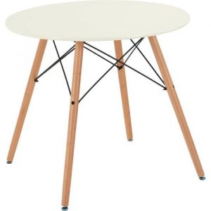 Table &agrave; manger ronde scandinave blanc laqu&eacute; - 2 &agrave; 4 personnes - pieds en bois h&ecirc;tre massif