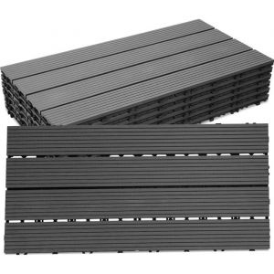Eulenke Dalles clipsables en bois composite WPC 60 x 30 cm Dalle de terrasse jardin ext&eacute;rieur 6x anthracite DALLAGE