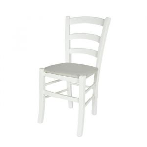 Tommychairs - Chaise cuisine VENEZIA structure en bois de h&ecirc;tre laqu&eacute; en couleur blanc assise en tissu couleur blanc dhuitre