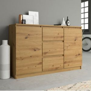 Buffet bas 120 cm - 3 Tiroirs et 2 Portes - Meuble de rangement buffet salon salle à manger - Dimensions 120x40x75 cm - Chêne