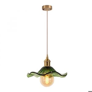 SNOGOLD Suspension en Verre Moderne Vintage E27 Luminaire Abat-jour en Verre Vert à Dentelle Lustre pour Salle à Manger
