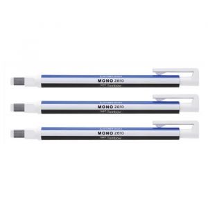 TOMBOW Lot de 3 Stylos Gomme MONO zero classique pointe rectangulaire 25 x 5mm blanc/bleu/noir