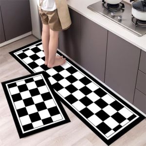 Lavable En Machine Tapis De Cuisine Damier Noir Et Blanc Image Super Absorbants Tapis De Cuisine Tapis De Cuisine Antiderapant