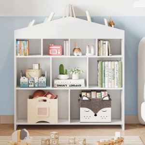 Bibliothèque enfant avec 9 casiers de rangement - Étagère de rangement pour livres - Kit anti-basculement blanc