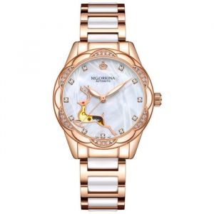 SHARPHY Montre&nbsp;femme de marque cerf automatique m&eacute;canique blanc bracelet en c&eacute;ramique &eacute;l&eacute;gant cadeau danniversaire